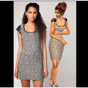 Bershka Collection Gray & Black Faux Leather Pencil Dress Back Zipper Medium 28